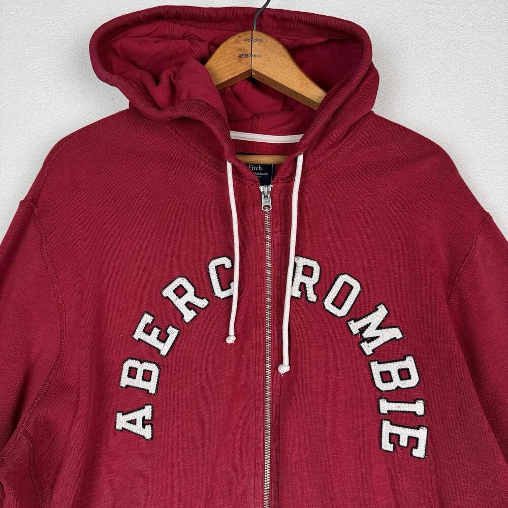 Abercrombie & Fitch A&F Spellout Hoodie Men’s XL Red Jacket Full Zip *Read - Picture 3 of 9